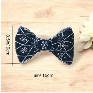 Trendy Chunky Dark Blue With Silver Line Pattern Bow Hair Barrette/ Hair Clip